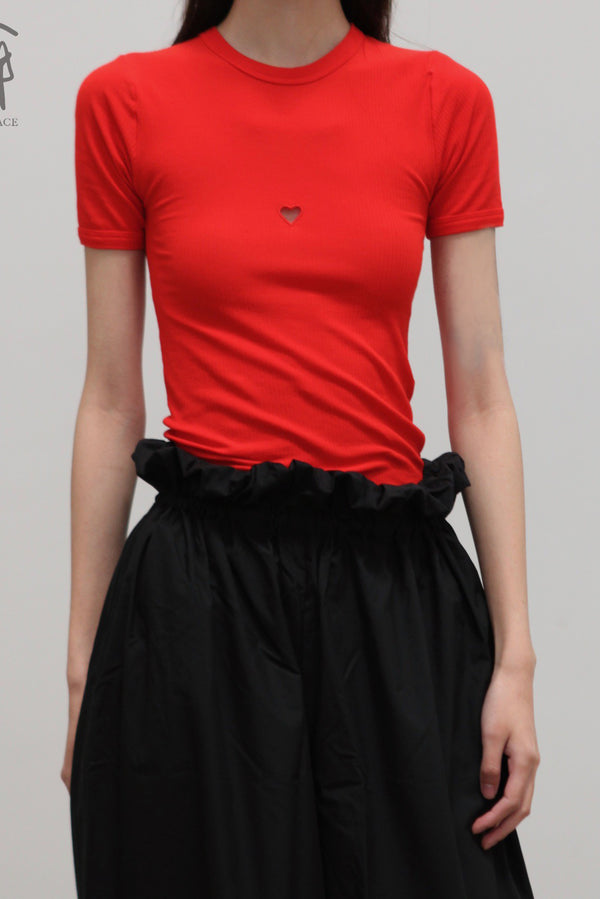 BASERANGE 25 Early Spring French Organic Cotton Hollow Heart Short Sleeve T-shirt BAS-TOHS-RB-SP25-MY RED